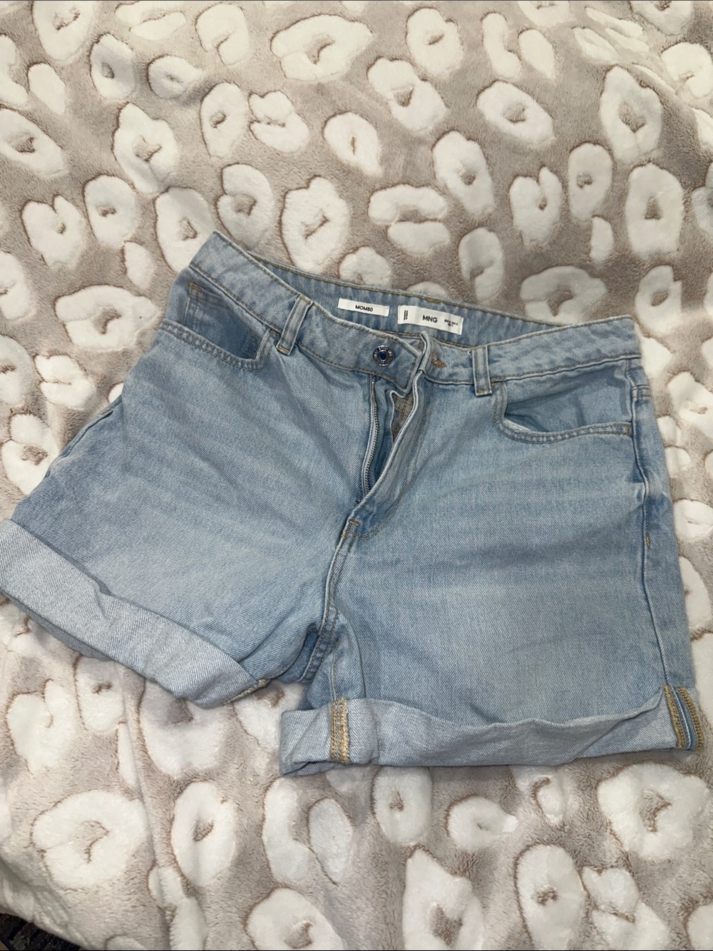 Mango Faded Light Blue Denim Roll-Up Shorts